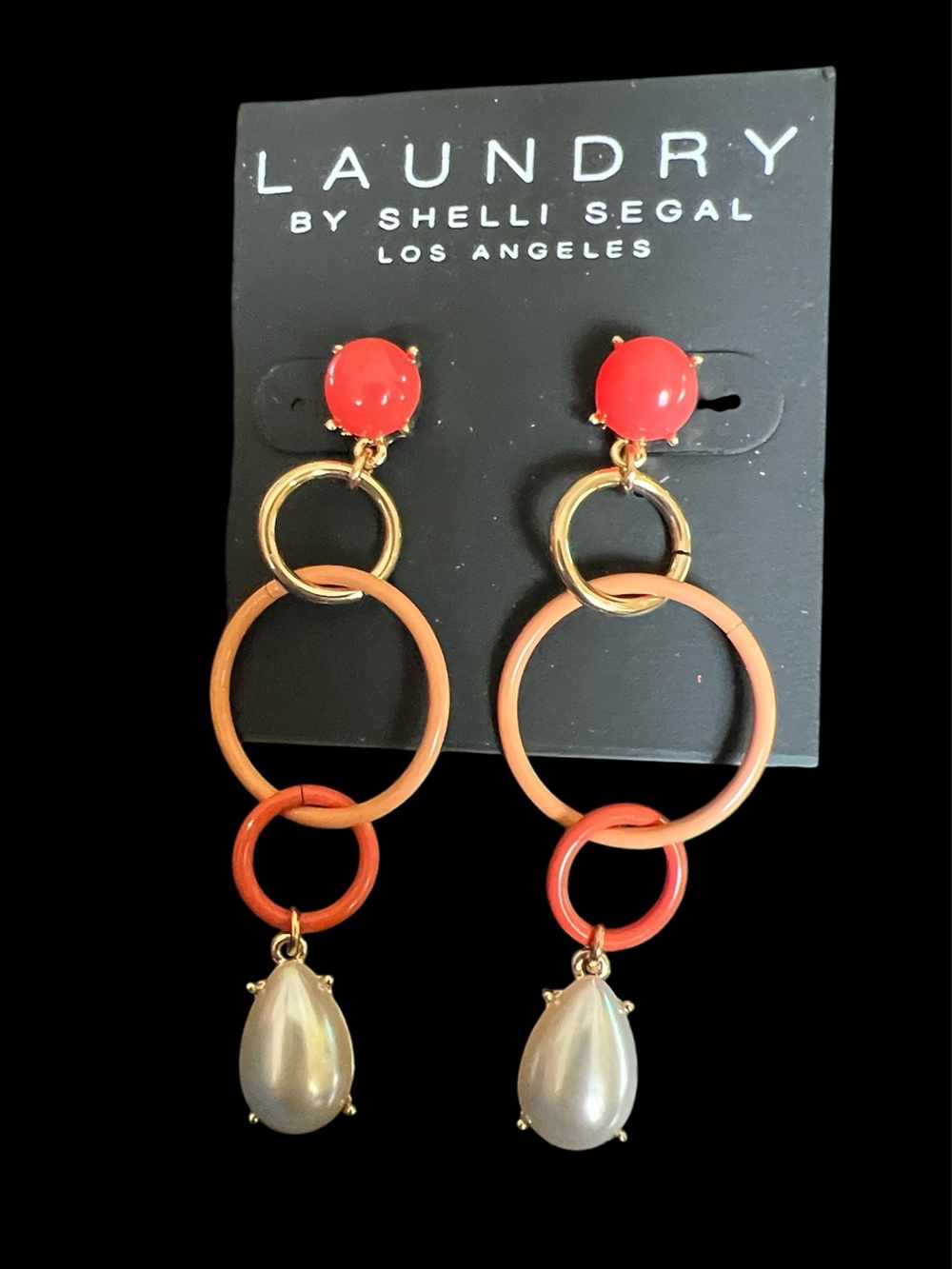 Laundry by Shelli Segal Coral Multi- Hoop Drop Earrings with Pearl Teardrop